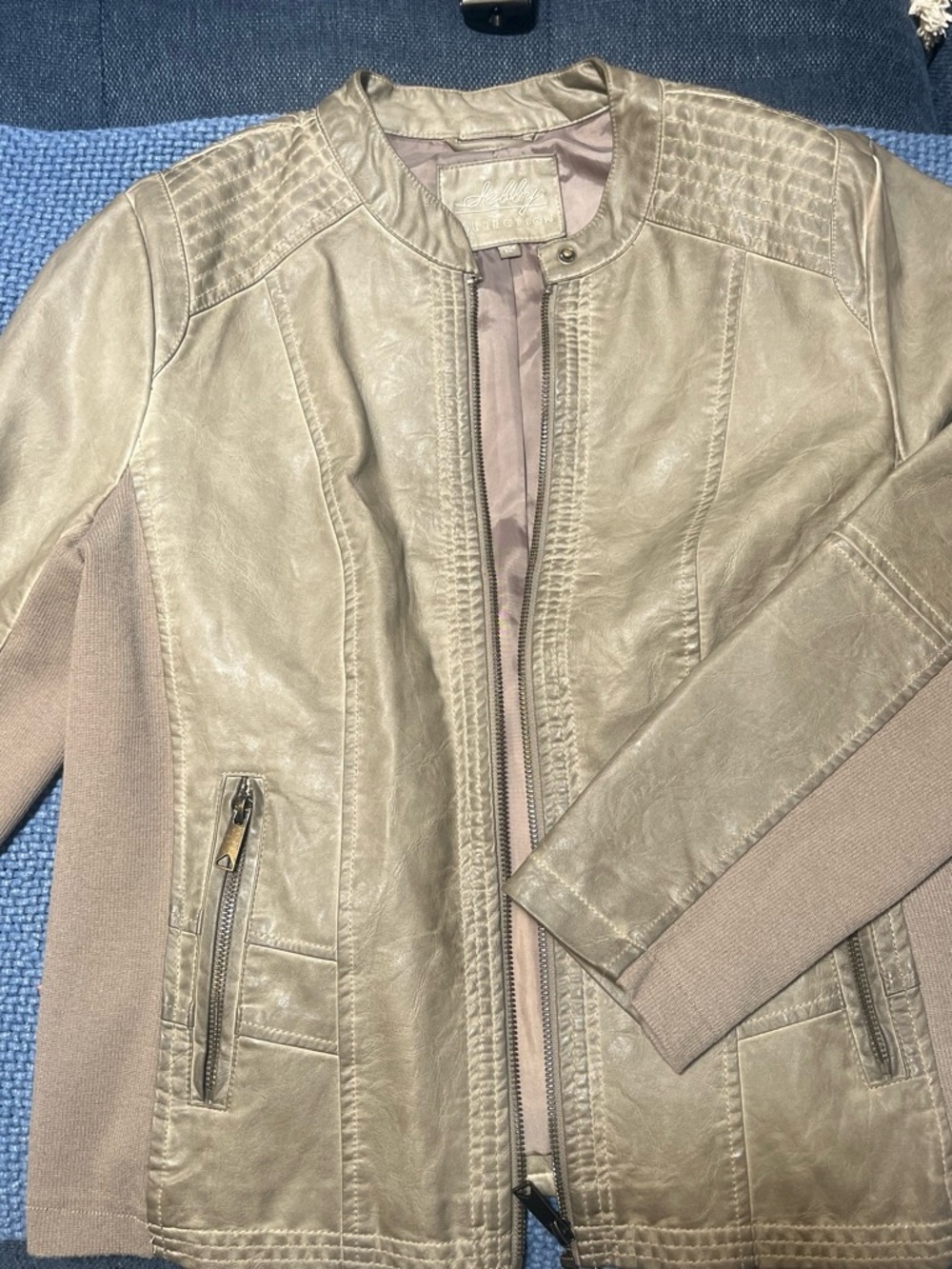 Sebby Stylish Taupe Faux Leather Jacket - Women's